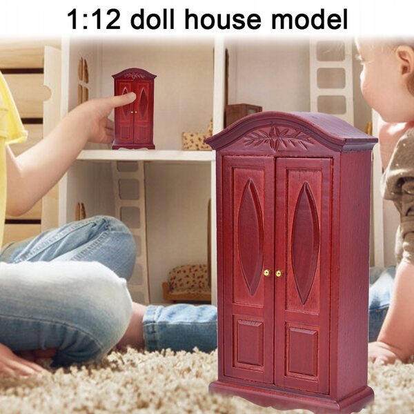 1:12 Mini vintage drewniane drewniane podwójne drzwi szafa szafa 11
