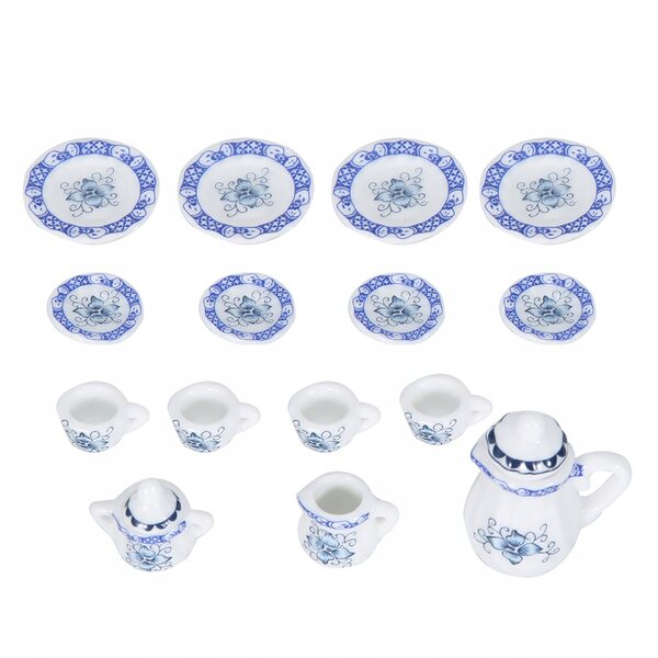 Miniatur-Set 15-teilig Teetassen aus Porzellan für die Puppenhausküche 1:12