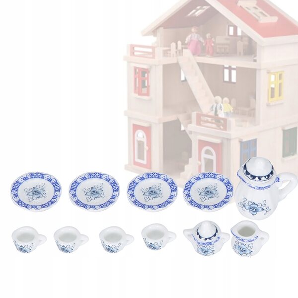 Miniatur-Set 15-teilig Teetassen aus Porzellan für die Puppenhausküche 1:12