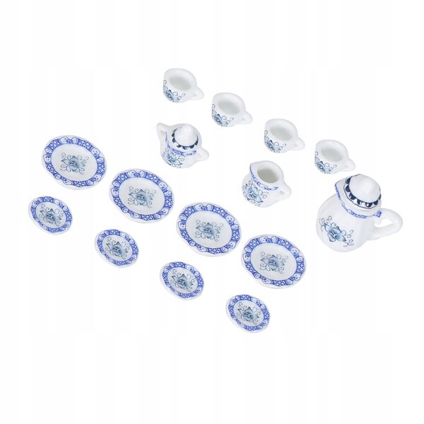 Miniatur-Set 15-teilig Teetassen aus Porzellan für die Puppenhausküche 1:12