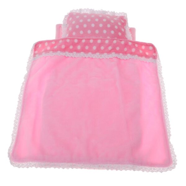 Komplettes Bettwäscheset für 25-cm-Puppen mit rosa gepunkteter Matratze, Decke und Kissen