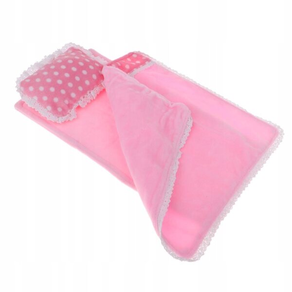 Komplettes Bettwäscheset für 25-cm-Puppen mit rosa gepunkteter Matratze, Decke und Kissen