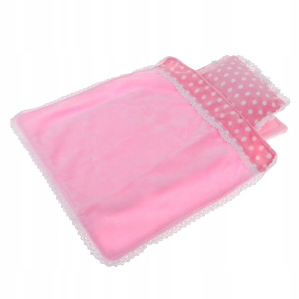 Komplettes Bettwäscheset für 25-cm-Puppen mit rosa gepunkteter Matratze, Decke und Kissen