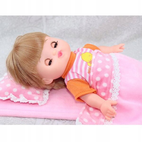 Komplettes Bettwäscheset für 25-cm-Puppen mit rosa gepunkteter Matratze, Decke und Kissen