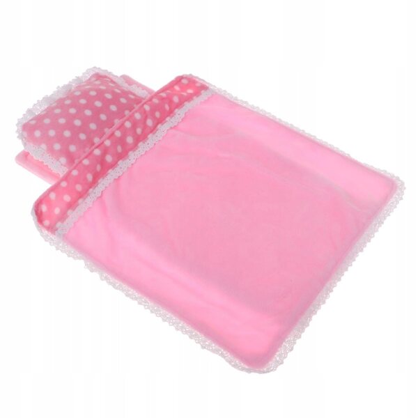 Komplettes Bettwäscheset für 25-cm-Puppen mit rosa gepunkteter Matratze, Decke und Kissen