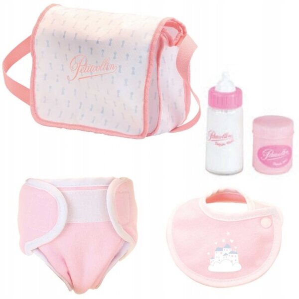 Petitcollin set per cambiare bambole con borsa, bavaglino e pannolino sostituibile