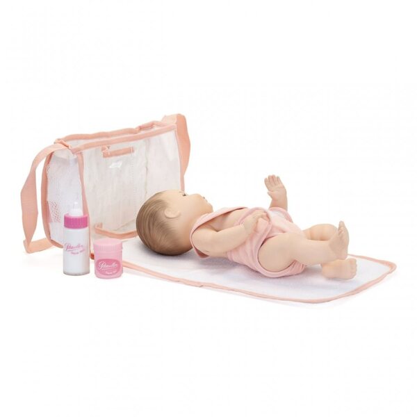 Petitcollin set per cambiare bambole con borsa, bavaglino e pannolino sostituibile