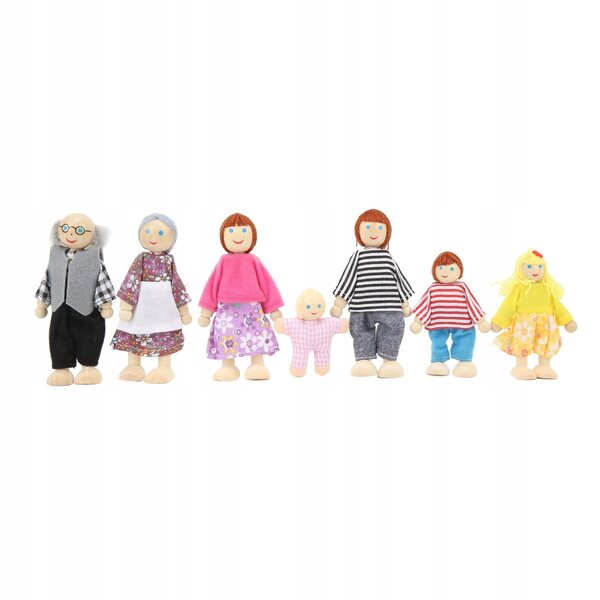 Puppenhaus aus Holz mit dekorativer Familie und 7 Figuren für Kinder