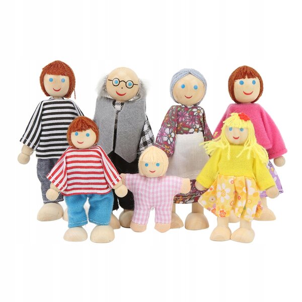Puppenhaus aus Holz mit dekorativer Familie und 7 Figuren für Kinder