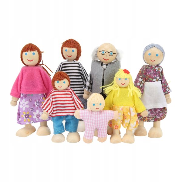 Puppenhaus aus Holz mit dekorativer Familie und 7 Figuren für Kinder