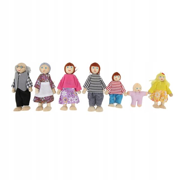 Puppenhaus aus Holz mit dekorativer Familie und 7 Figuren für Kinder