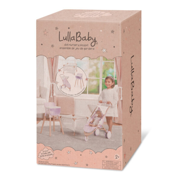 LullaBaby Set Accessori per Bambole con Seggiolone, Lettino e Passeggino Lila