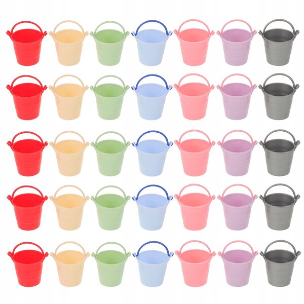 Set 35 Mini Secchielli Colorati in Plastica per Casa delle Bambole con Manico