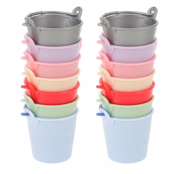Set 35 Mini Secchielli Colorati in Plastica per Casa delle Bambole con Manico