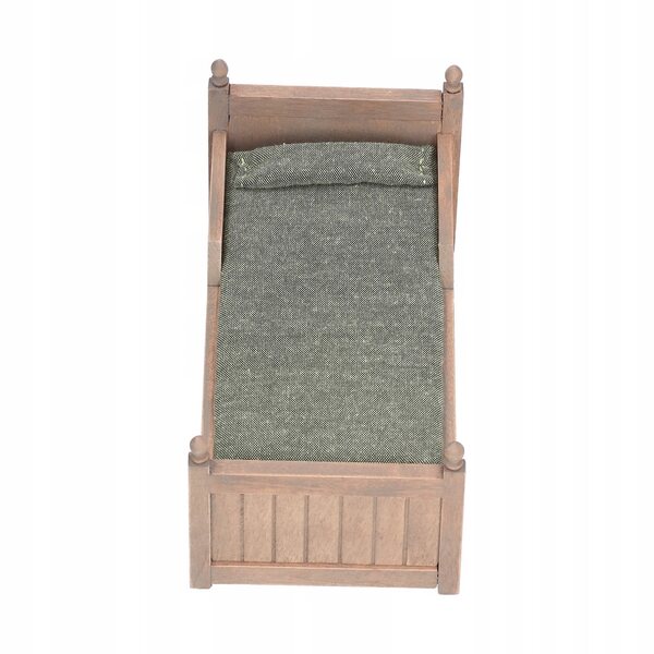 Letto in legno di betulla 1:12 per casa delle bambole con materasso e cuscino