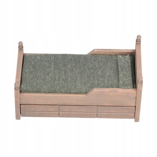Letto in legno di betulla 1:12 per casa delle bambole con materasso e cuscino