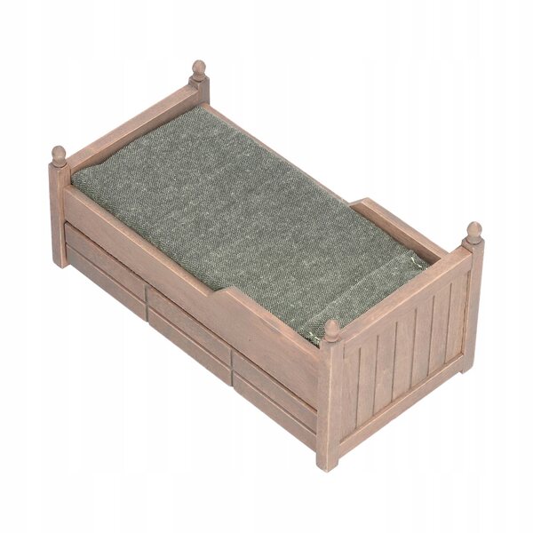 Letto in legno di betulla 1:12 per casa delle bambole con materasso e cuscino