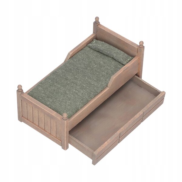 Letto in legno di betulla 1:12 per casa delle bambole con materasso e cuscino