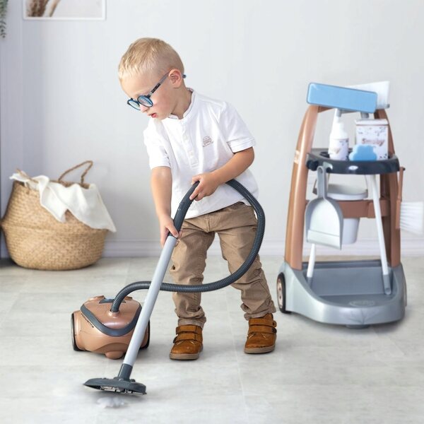 Reinigungsspielset mit Trolley und elektronischem Staubsauger für Kinder ab 3 Jahren