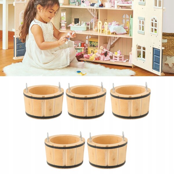 Set 5 Miniature Vasche in Legno per Case delle Bambole, Dettagli Realistici