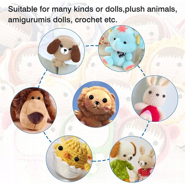 Set aus Sicherheitsaugen und schwarzen Kunststoffnasen 6–12 mm mit Unterlegscheiben für Puppen