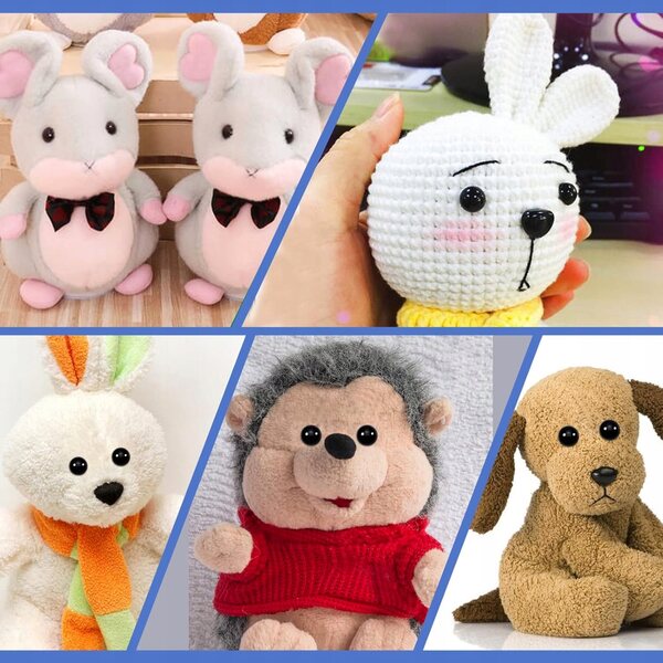 Set aus Sicherheitsaugen und schwarzen Kunststoffnasen 6–12 mm mit Unterlegscheiben für Puppen