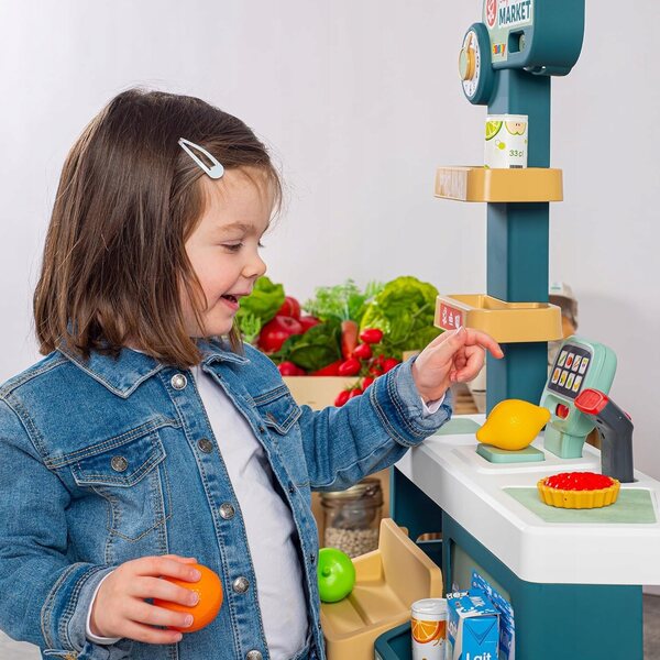 Supermarktspielzeug für Kinder mit Geldkassette und 42 Spielzubehörteilen ab 3 Jahren