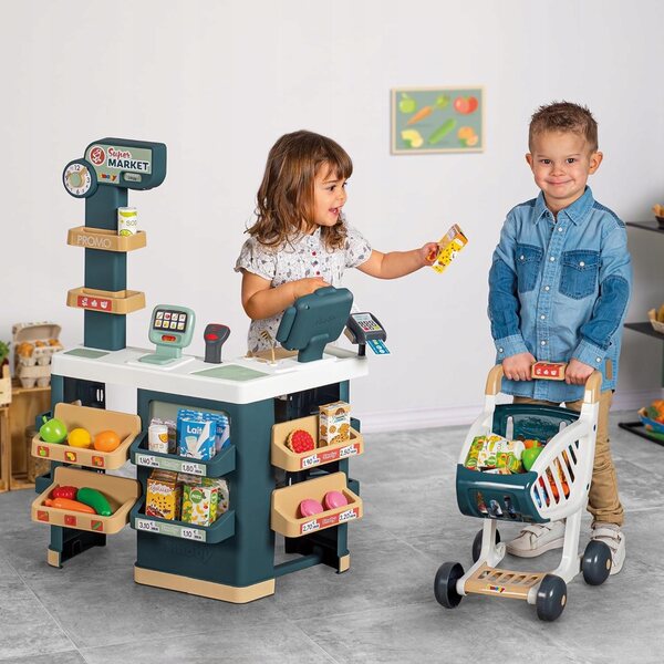 Supermarktspielzeug für Kinder mit Geldkassette und 42 Spielzubehörteilen ab 3 Jahren