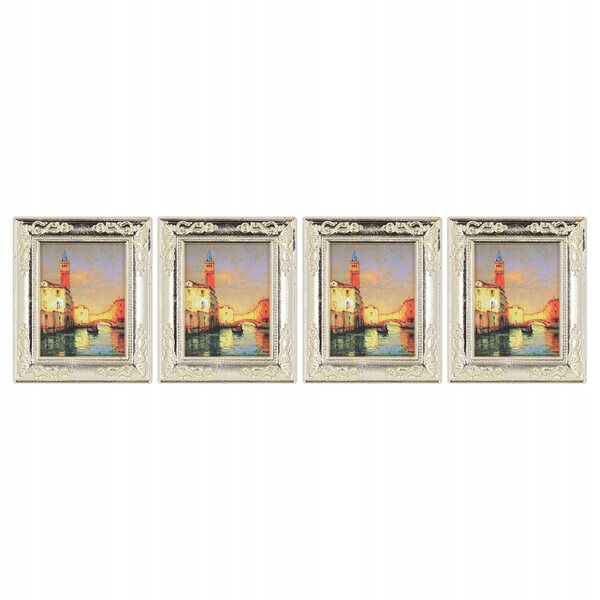 Set 4 Miniature Quadri con Cornice Antica in Scala 1:12 per Case delle Bambole