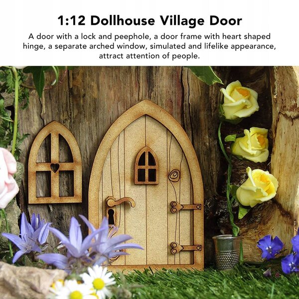Set 2 porte e finestre in legno 1:12 per casetta delle bambole giardino rustico