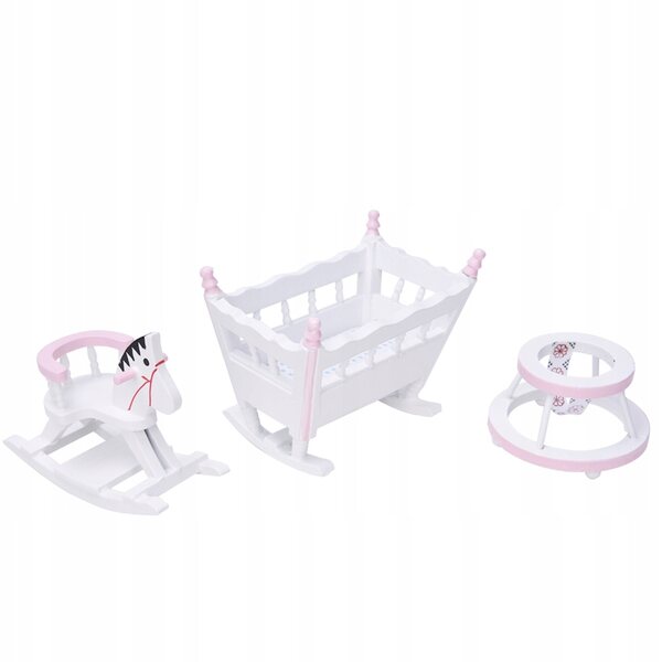 Mini-Holzmöbel-Set 1:12 Puppenhaus-Wiege und Schaukelpferd