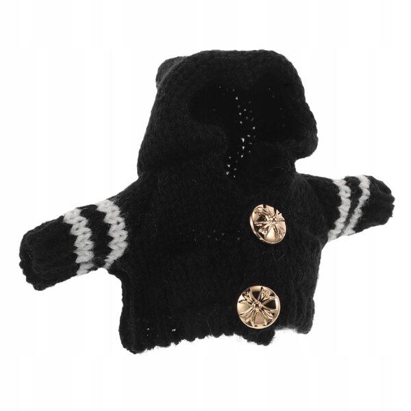 Maglione nero in morbido peluche per bambole e peluche con cappuccio e bottoni