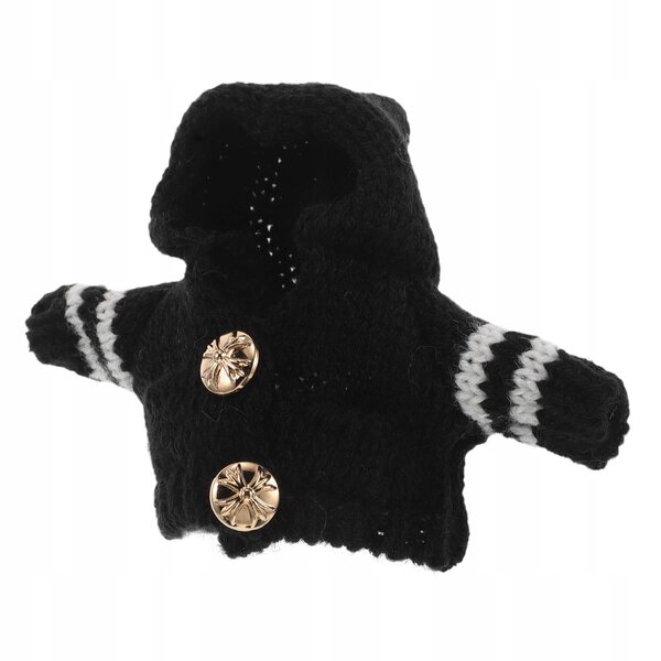 Maglione nero in morbido peluche per bambole e peluche con cappuccio e bottoni