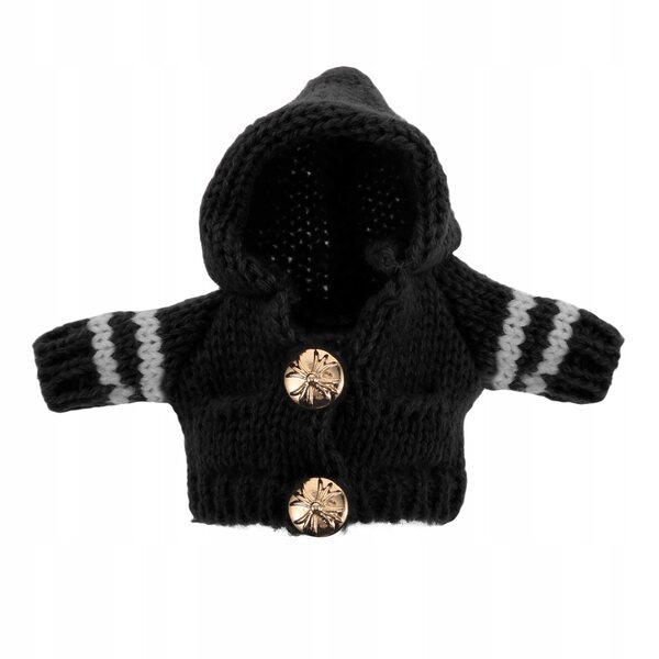 Maglione nero in morbido peluche per bambole e peluche con cappuccio e bottoni