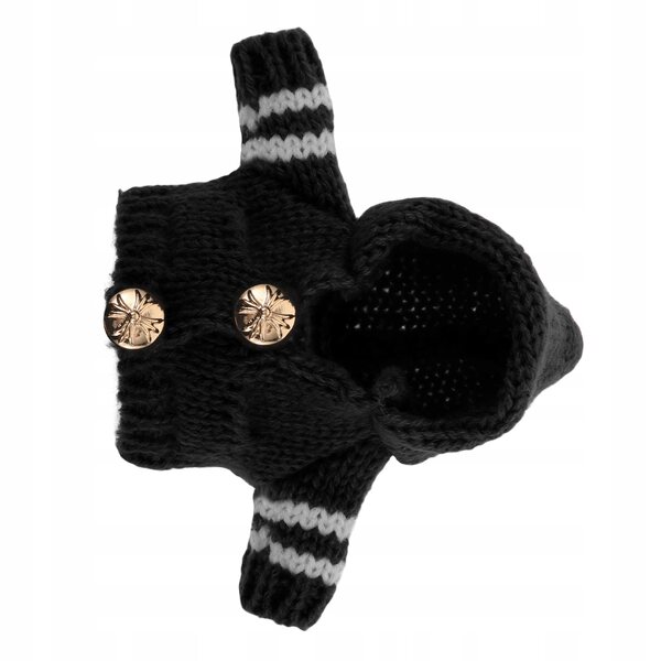 Maglione nero in morbido peluche per bambole e peluche con cappuccio e bottoni