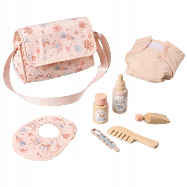 Howa Przewijak per Bambole Miniflowers con 7 Accessori in Legno e Tessuto