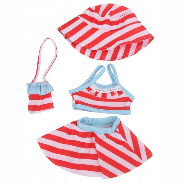 Komplettes Kleidungsset für 18-Zoll-Puppen: Oberteil, Rock, Hut und Tasche