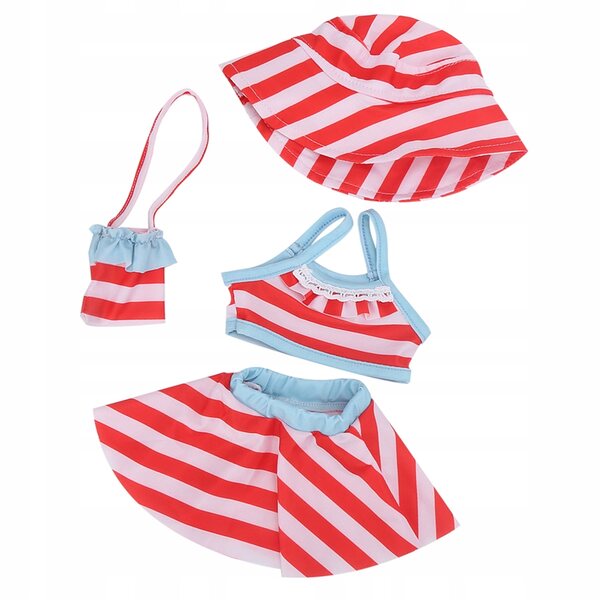 Komplettes Kleidungsset für 18-Zoll-Puppen: Oberteil, Rock, Hut und Tasche
