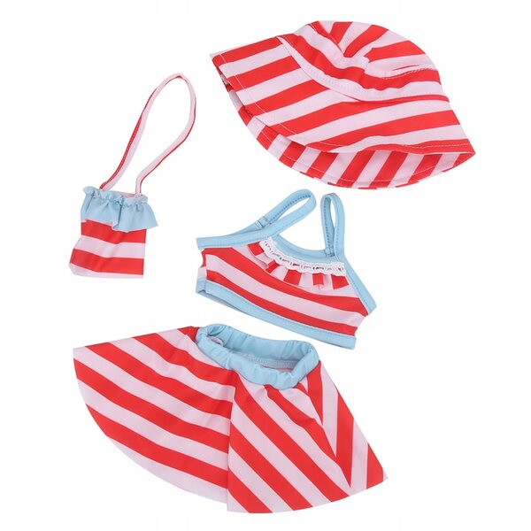 Komplettes Kleidungsset für 18-Zoll-Puppen: Oberteil, Rock, Hut und Tasche
