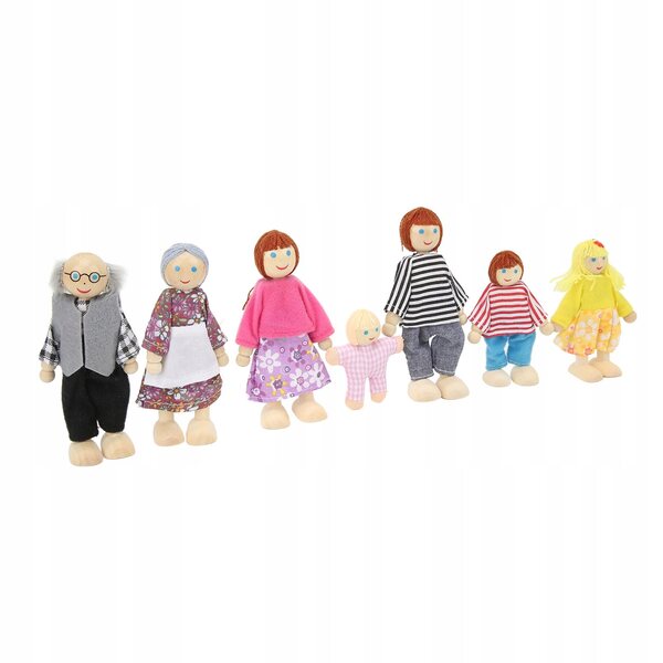 Puppenhaus-Set aus Holz mit einer Familie aus 7 Figuren, sicher und lehrreich