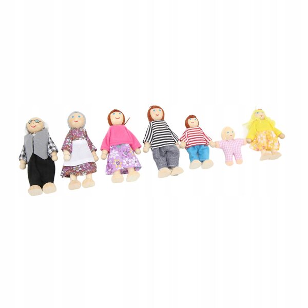 Puppenhaus-Set aus Holz mit einer Familie aus 7 Figuren, sicher und lehrreich