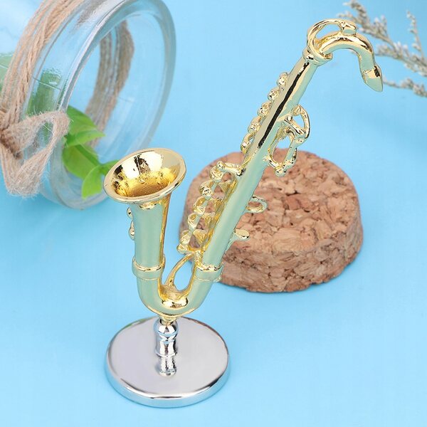 1:12 Mini-Saxophon aus Legierung für Puppenhaus, dekoratives Musikinstrument