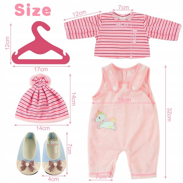 Set di Abiti Rosa per Bambole 35-45 cm - Blusa, Pantaloni, Cappello e Scarpe