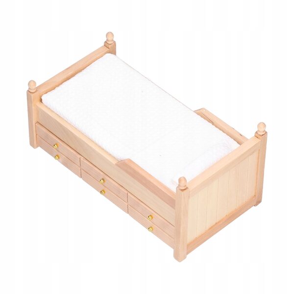 Letto in miniatura 1:12 per casa delle bambole in betulla con accessori inclusi