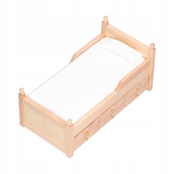 Letto in miniatura 1:12 per casa delle bambole in betulla con accessori inclusi