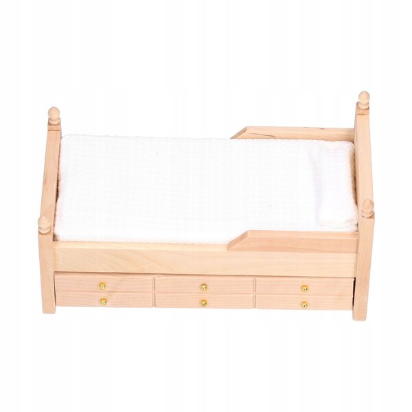Letto in miniatura 1:12 per casa delle bambole in betulla con accessori inclusi