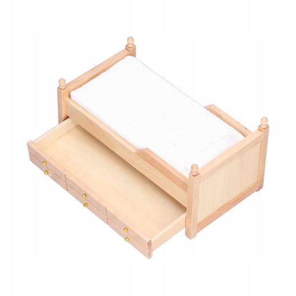 Letto in miniatura 1:12 per casa delle bambole in betulla con accessori inclusi