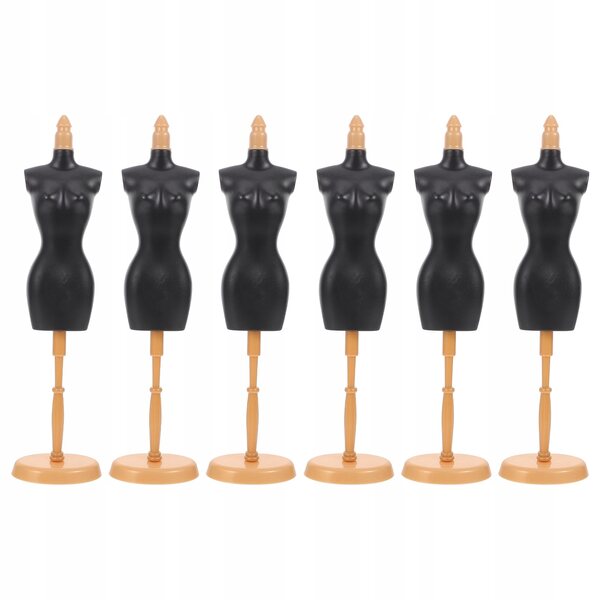 Set 6 supporti neri in ABS per vestiti bambole - espositori resistenti e pratici