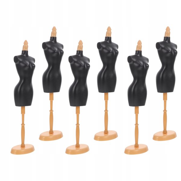 Set 6 supporti neri in ABS per vestiti bambole - espositori resistenti e pratici