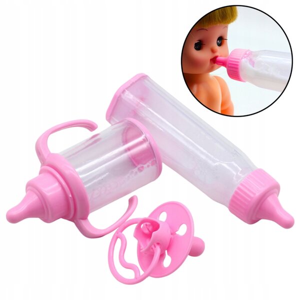 Flaschen- und Schnullerset für Puppen mit rosa verschwindender Milch